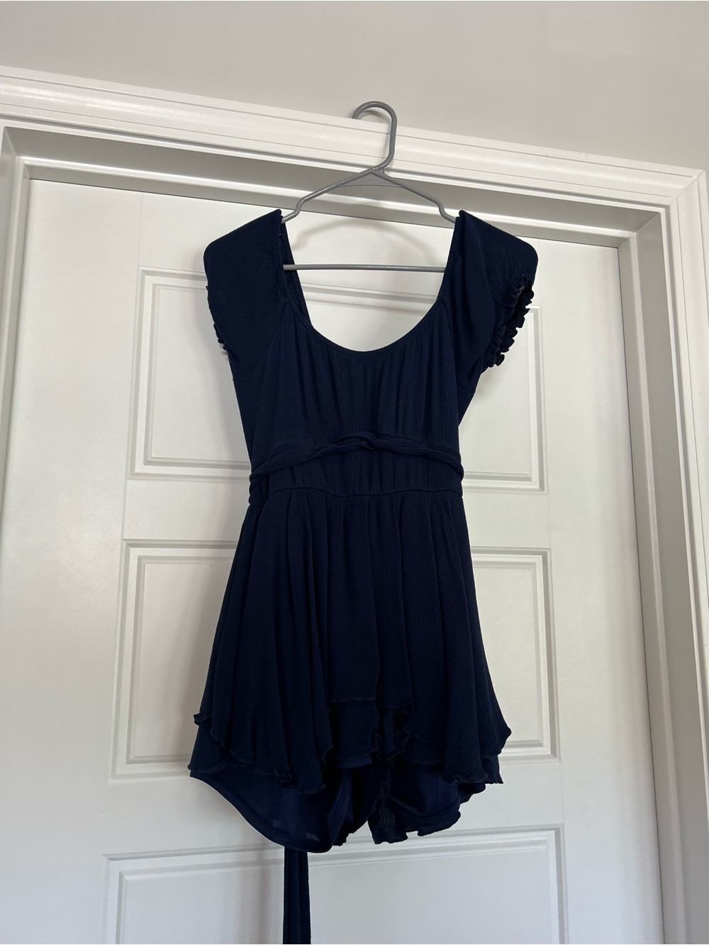 Altar'd State Navy Blue Ruffle Sleeve Romper